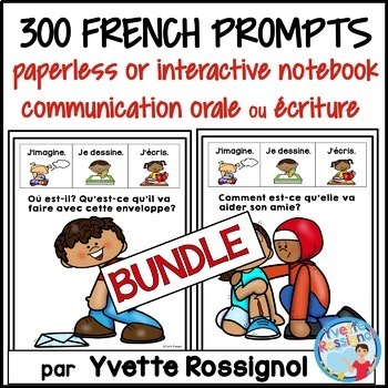 Preview of 300 French Writing Prompts Paperless or Journal BUNDLE