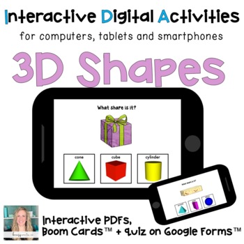 Preview of Digital ⋅ 3D Shapes ⋅ Interactive PDF, Boom Cards and Quiz for Special Ed
