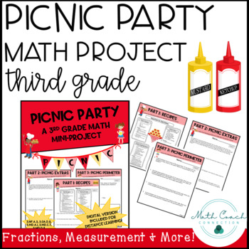 Preview of 3rd Grade Math Project | Picnic Party | Third Grade Fractions & Measurement