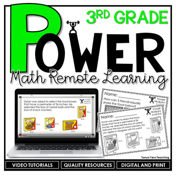 Preview of Distance Learning 3rd Grade Power Math Remote Learning Bundle WITH VIDEOS