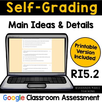 Preview of 5th Grade Main Idea and Details Self-Grading Quiz [DIGITAL + PRINTABLE]