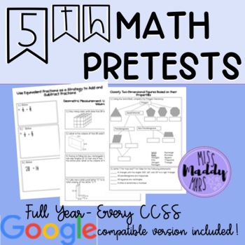 Preview of Distance Learning 5th Grade Math Review Worksheets, Unit Pretests, Test Prep