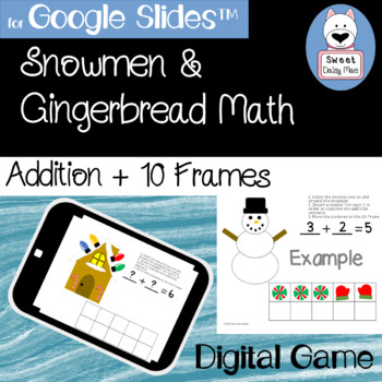 Preview of Distance Learning Addition 10 Frames (up to 20) Snowmen Math for Google Slides™