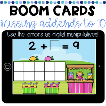 Preview of Distance Learning | Addition BOOM Cards | Missing Addends to 10