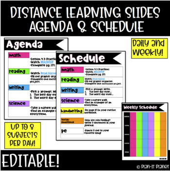Preview of Distance Learning Agenda and Schedule Slides! Editable! Daily and Weekly!