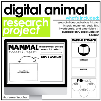 Preview of Distance Learning Animal Research Project | Digital/Paperless