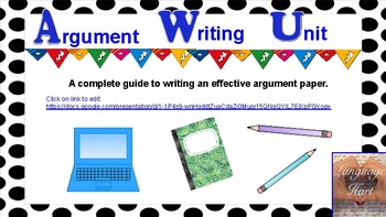 Preview of Distance Learning: Argument Writing Unit