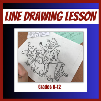 Preview of Line Drawing Art Lesson Beginner Drawing Lesson Middle School or High School Art
