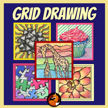 Preview of Sub Plans Art - Grid Drawing Worksheets Bundle Middle or High School Art