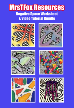 Preview of Negative Space Drawing Set of Six Art Worksheets with Guided Art Tutorials