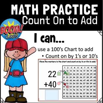 Preview of Distance Learning BOOM CARDS | Go Math 1st Use a 100 Chart to Add