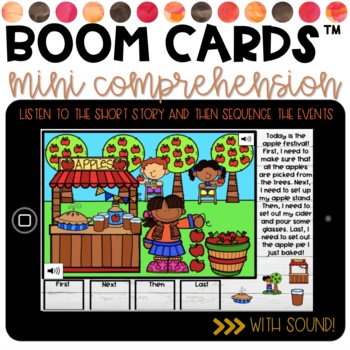 Preview of Distance Learning | BOOM Cards | November Mini Comprehension/Sequencing