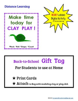 Preview of Distance Learning:  Back-to-School Clay Gift Tag or Digital "Hands-On" Assigning