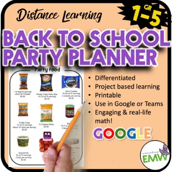 Preview of Distance Learning Back to School Math Activity Party Planner