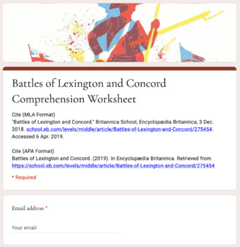Preview of Distance Learning: Battles of Lexington and Concord Article (Level 2) Comp. Wks.