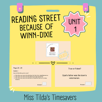 Preview of Because of Winn-Dixie Quiz - Grade 4 Reading Street