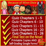 Because of Winn Dixie Chapter Quizzes and Test - Printable