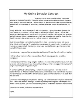 Preview of Distance Learning Behavior Contract (For ALL Students)