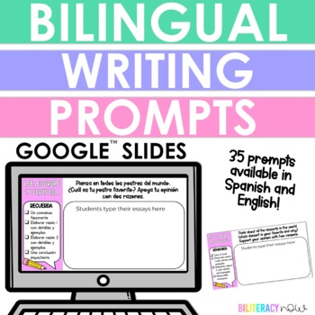 Preview of Distance Learning - Bilingual Writing Prompts | Digital and Interactive