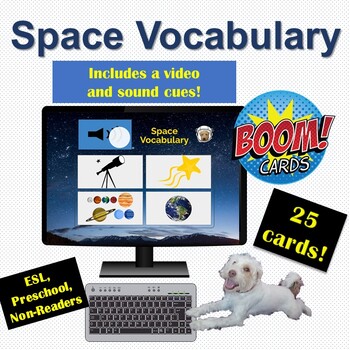 Preview of Distance Learning: Boom Cards | Space Vocabulary | ESL/Preschool | Video | Audio
