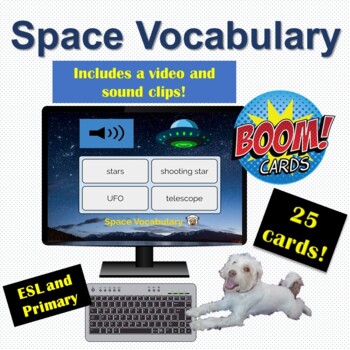 Preview of Distance Learning: Boom Cards | Space Vocabulary | Primary/ESL | Video | Audio