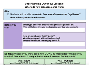 Preview of Distance Learning COVID-19 Lesson 5: Where do new diseases come from?