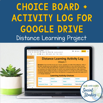 Preview of Distance Learning Choice Board + Activity Log for Middle School Students