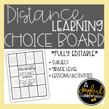 Preview of Distance Learning Choice Board Elementary Geography