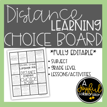 Preview of Distance Learning Choice Board for Elementary Language Arts