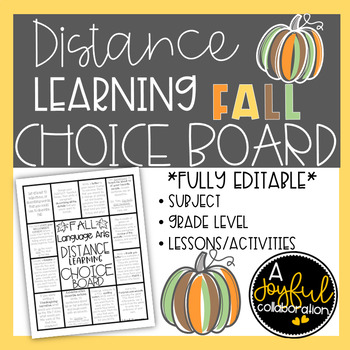 Preview of Distance Learning Choice Board for Fall