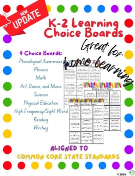 Preview of K-2 Summer Home Learning Choice Boards for Kindergarten, 1st, & 2nd