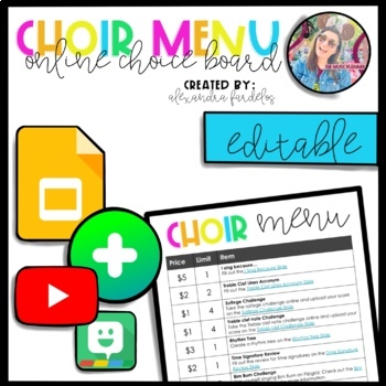 Preview of Distance Learning - Choir Menu, Online Choice Board