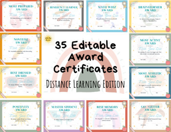 Preview of Distance Learning Classroom Award Certificates | Editable Resource | 35 Awards