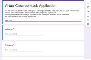 Preview of Distance Learning Classroom Jobs Application