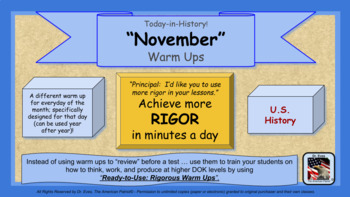 Preview of Rigorous Warm Ups: US History - [November] (Distance Learning & GC Ready)