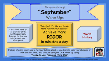 Preview of Rigorous Warm Ups: World History - [September] (Distance Learning & GC Ready)