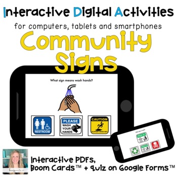 Preview of Digital ⋅ Community Signs ⋅ Interactive PDFs, Boom Cards, + Quiz for Special Ed