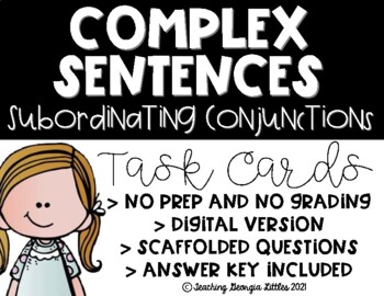 Preview of Distance Learning - Complex Sentences (Subordinating Conjunctions) Task Cards