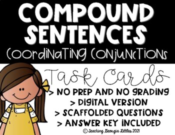 Preview of Distance Learning - Compound Sentences (Coordinating Conjunctions) Task Cards