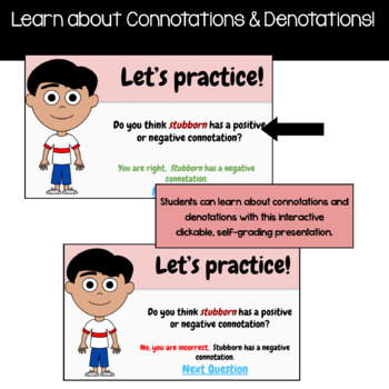 Distance Learning Connotations & Denotations 6th Grade Interactive