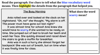 Preview of Distance Learning | Context Clues Vocabulary Paragraph: scurry