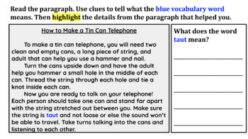 Preview of Distance Learning | Context Clues Vocabulary Paragraph: taut