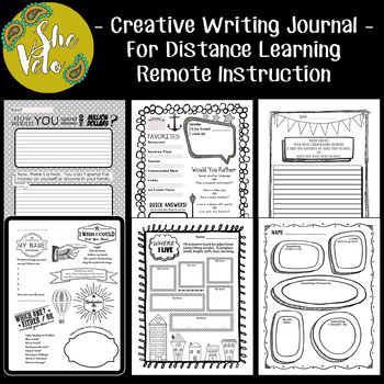 Preview of Distance Learning Creative Writing Prompts, Bullet Journal with Google Slides