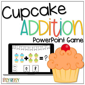 Preview of Distance Learning Cupcake Addition PowerPoint Game Kindergarten Basic Math