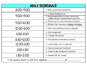 Distance Learning Daily Schedule by Found in First | TPT
