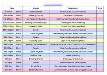 Distance Learning - Daily/Weekly Schedule, Behavior/Chore Plan ...