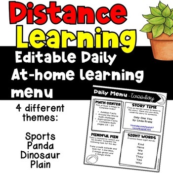Preview of Distance Learning Daily Work Menu EDITABLE