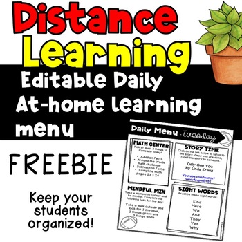 Preview of Distance Learning Daily Work Menu EDITABLE Freebie