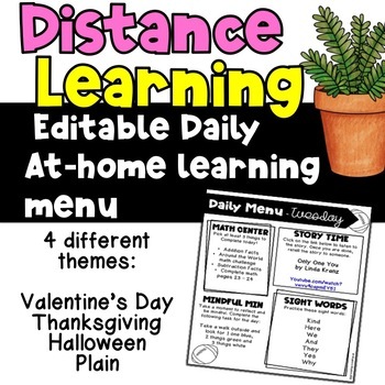 Preview of Distance Learning Daily Work Menu EDITABLE Holidays 1
