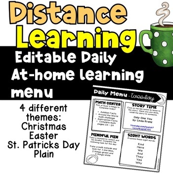 Preview of Distance Learning Daily Work Menu EDITABLE Holidays 2